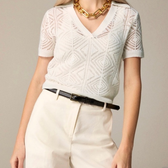 J. Crew Sweaters - J Crew Cashmere Pointelle Sweater Polo XS